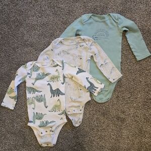 Carter's Dinosaur Print Bodysuits - Green, White, and Gray